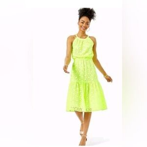 Lilly Pulitzer ALDA MIDI prickly pear neon geo eyelet Dress